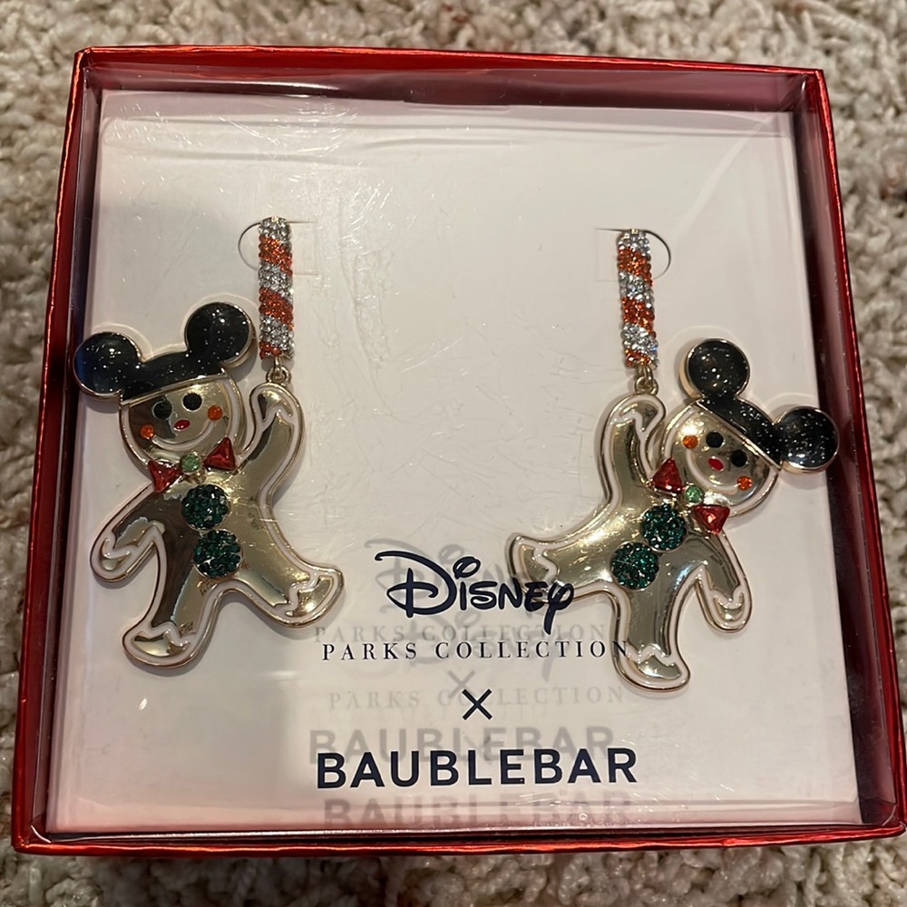 Disney Parks Baublebar Gingerbread Mickey Christmas Earrings